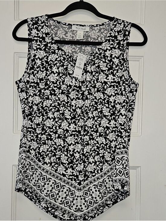 White House Black Market Tops - WHBM Black and White Floral Border Tank Top Med